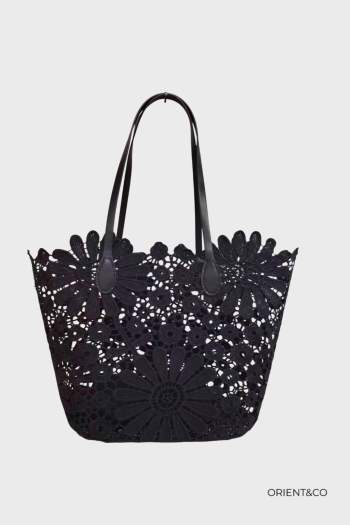 [SAC-VT6141-noir] Sac cabas en coton dentelle - NOIR