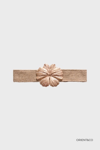 [CT-AU10815-taupe] Ceinture élastique raphia - Fleur - taupe