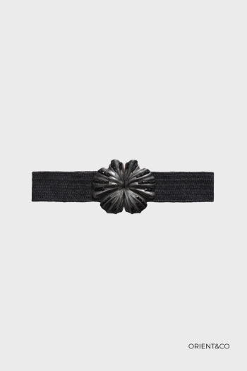 Ceinture élastique raphia - Fleur - noir