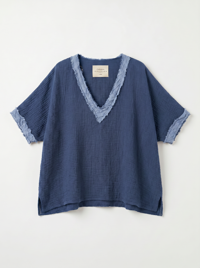 Top manches courtes en gaz de coton - Marine
