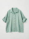 Chemise en lin avec manches retroussées - Vert pastel