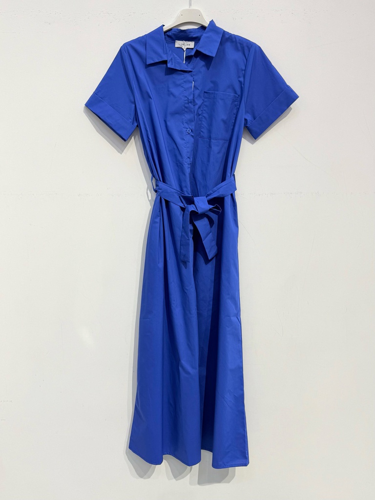 Robe mi-longue en coton glacé à nouer - Bleu roi