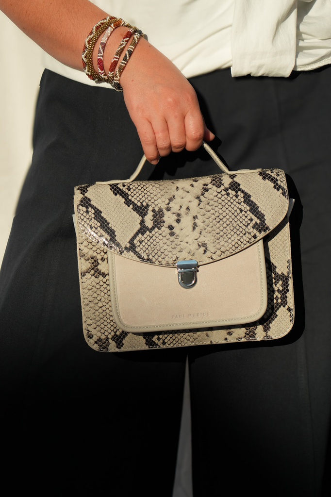 Sac à main cuir noir - Paul Marius - Mademoiselle George Python - Galet