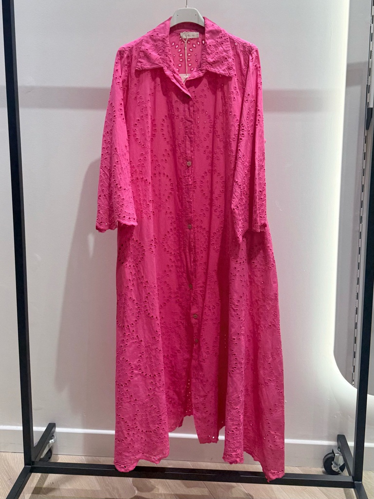 Robe chemise en broderie anglaise - Fuchsia