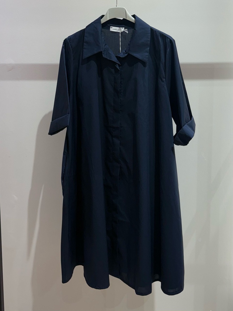 Robe courte en coton glacé - Bleu marine