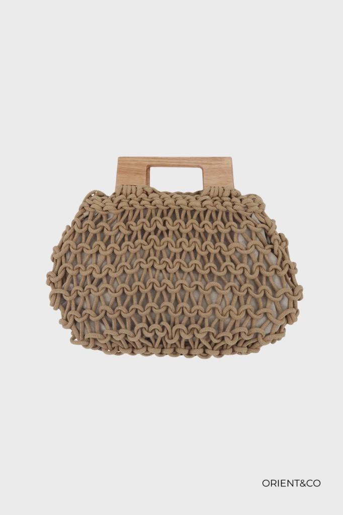 Sac en crochet avec anse en bois - Brun
