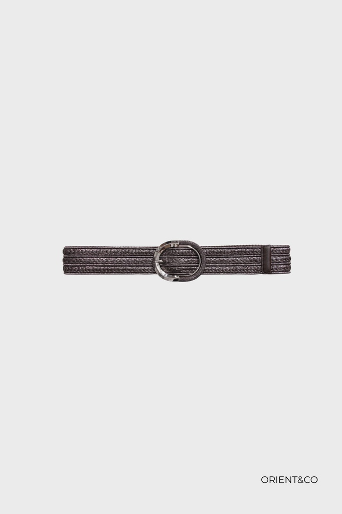[CT-AU10826-gris] Ceinture - Rafia et boucle dorée - Gris