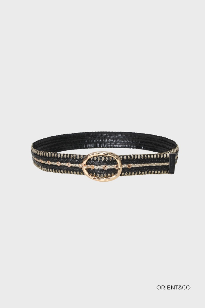 [CT-AU10808-noir] Ceinture en rafia tricolore - Noir