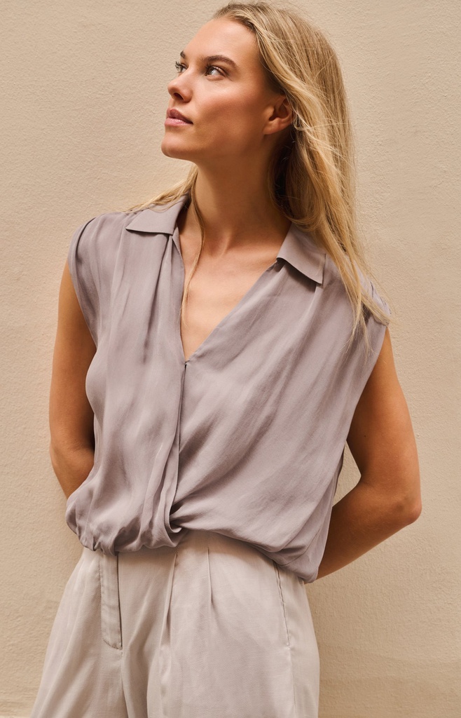 [01-201228-606-stormcloudgrey-36] Chemise cache-cœur sans manches, finition nouée - YAYA - Storm Cloud Grey (36)
