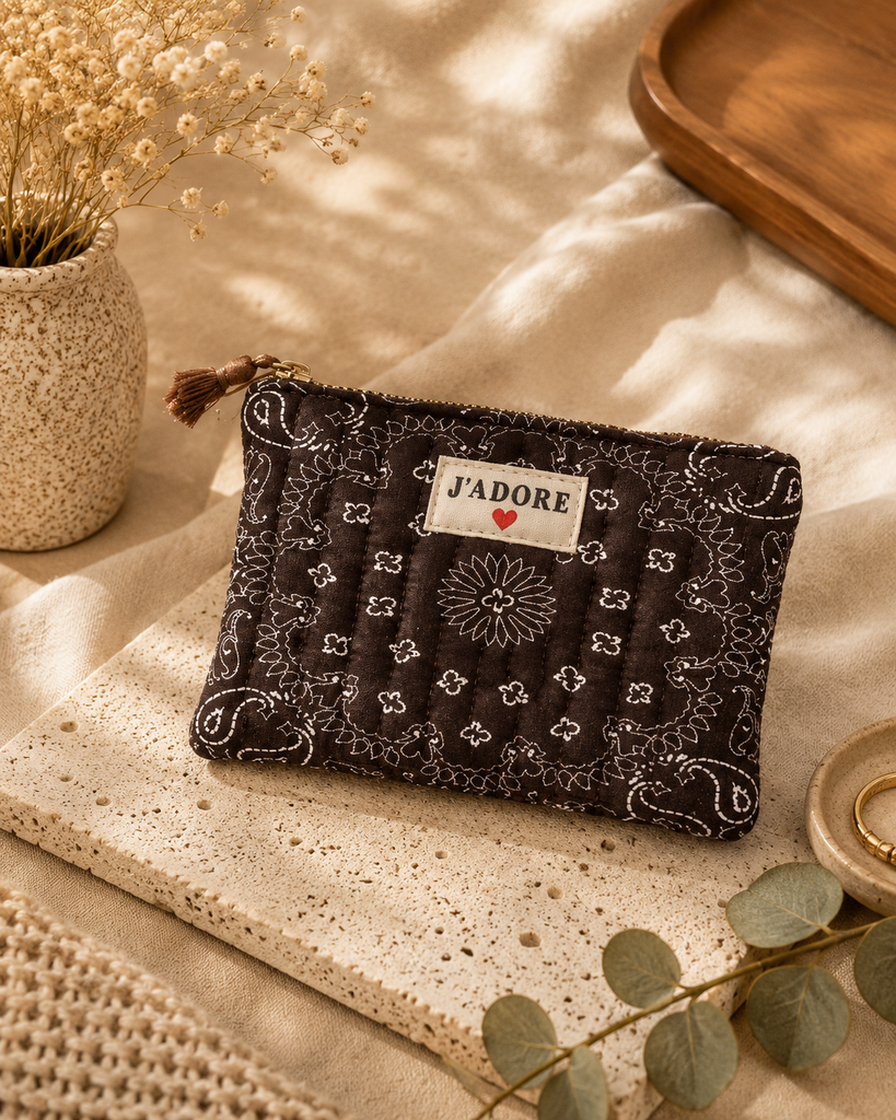 Pochette en coton - J'adore - Bandana Marron