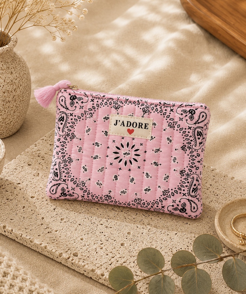 Pochette en coton - J'adore - Bandana Rose