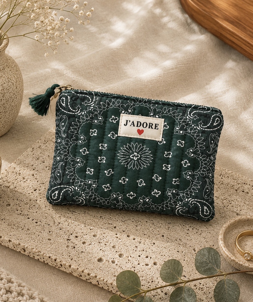 Pochette en coton - J'adore - Bandana Vert Olive