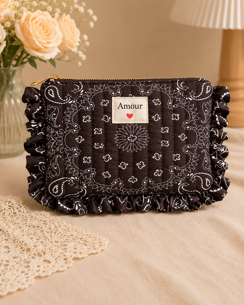 [POCH-AU33452-amour-marron] Pochette en coton - Amour - Bandana Marron