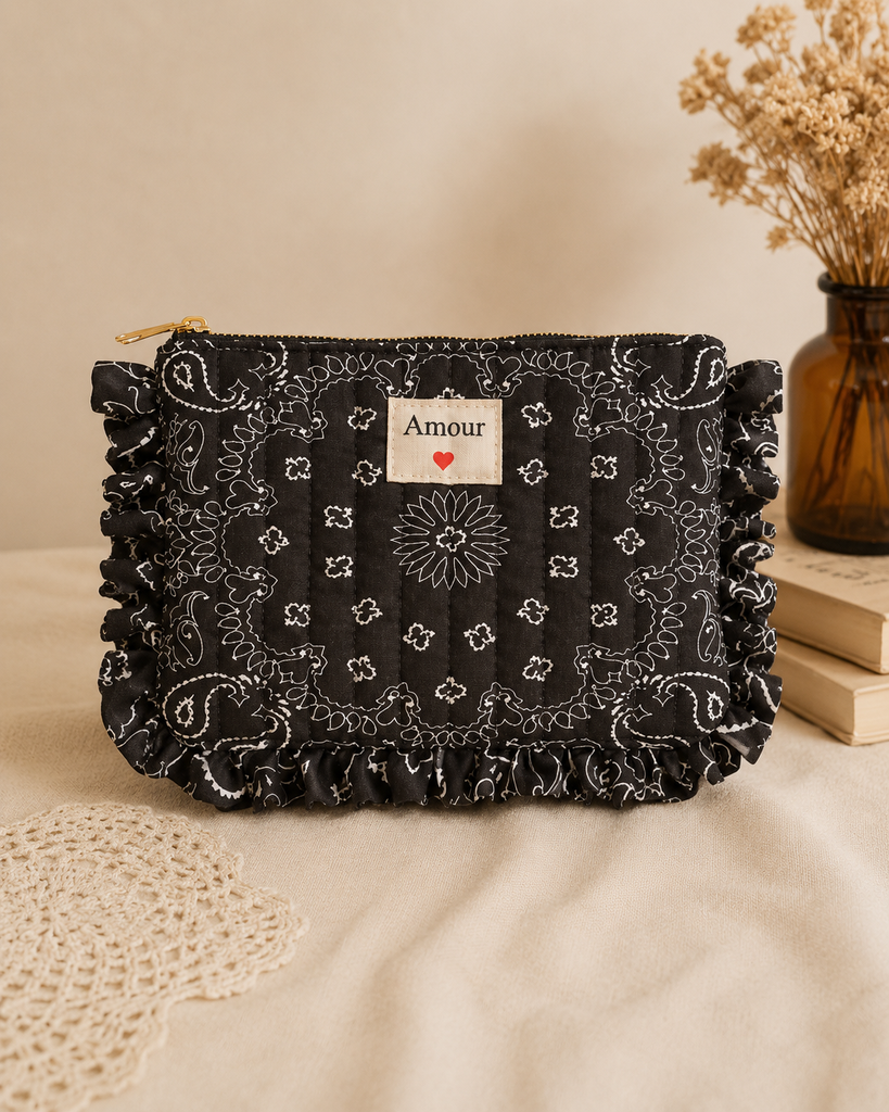 [POCH-AU33452-amour-noir] Pochette en coton - Amour - Bandana Noir