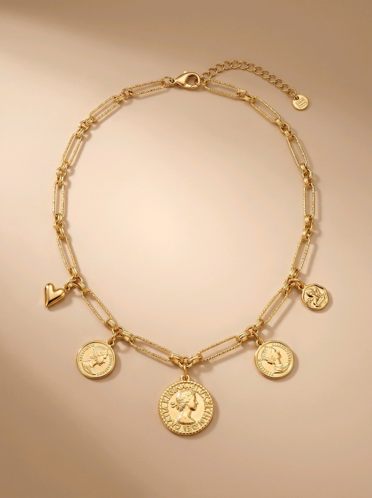 [45686CO-COLLIER-OR] Collier doré avec pièces de monnaie - Doré
