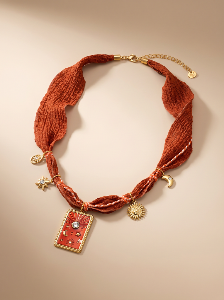 Collier en tissu avec charm nuit - Night - Rouge