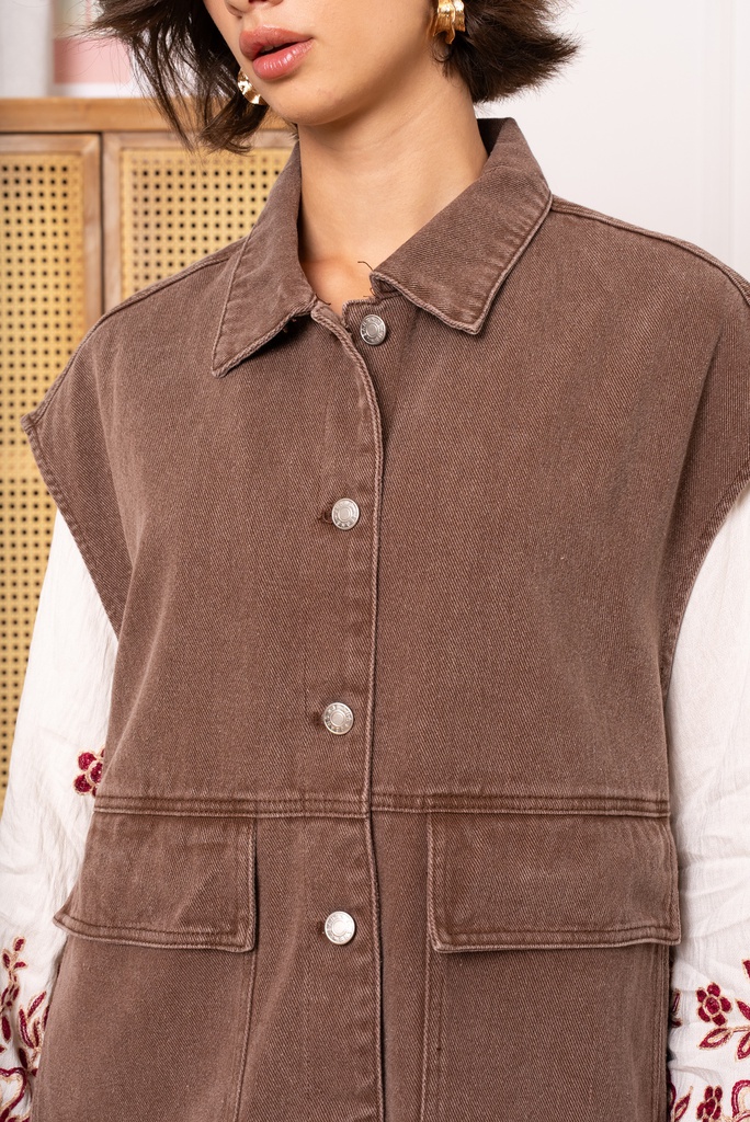 Veste sans manche en jeans - Marron
