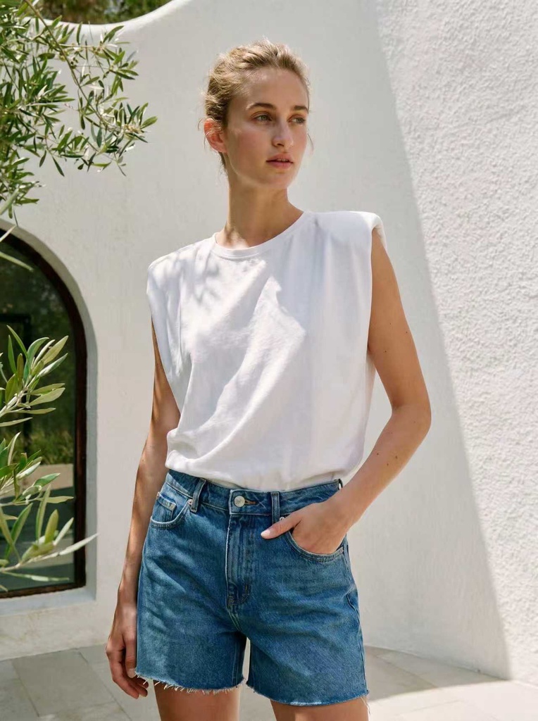 [T08825-blanc] T-shirt débardeur avec épaulettes - Blanc