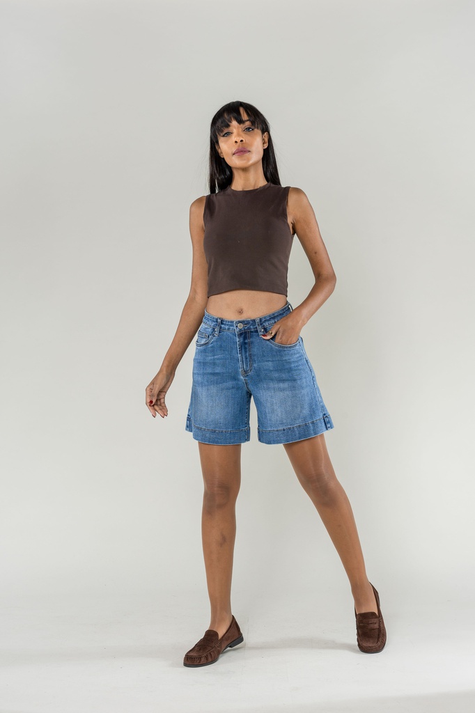 [P621-5-36] Short en jeans large bord - Nina - bleu medium (36)