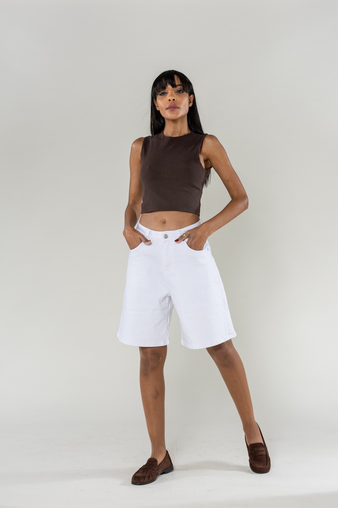 Short long en jeans - Lina - blanc