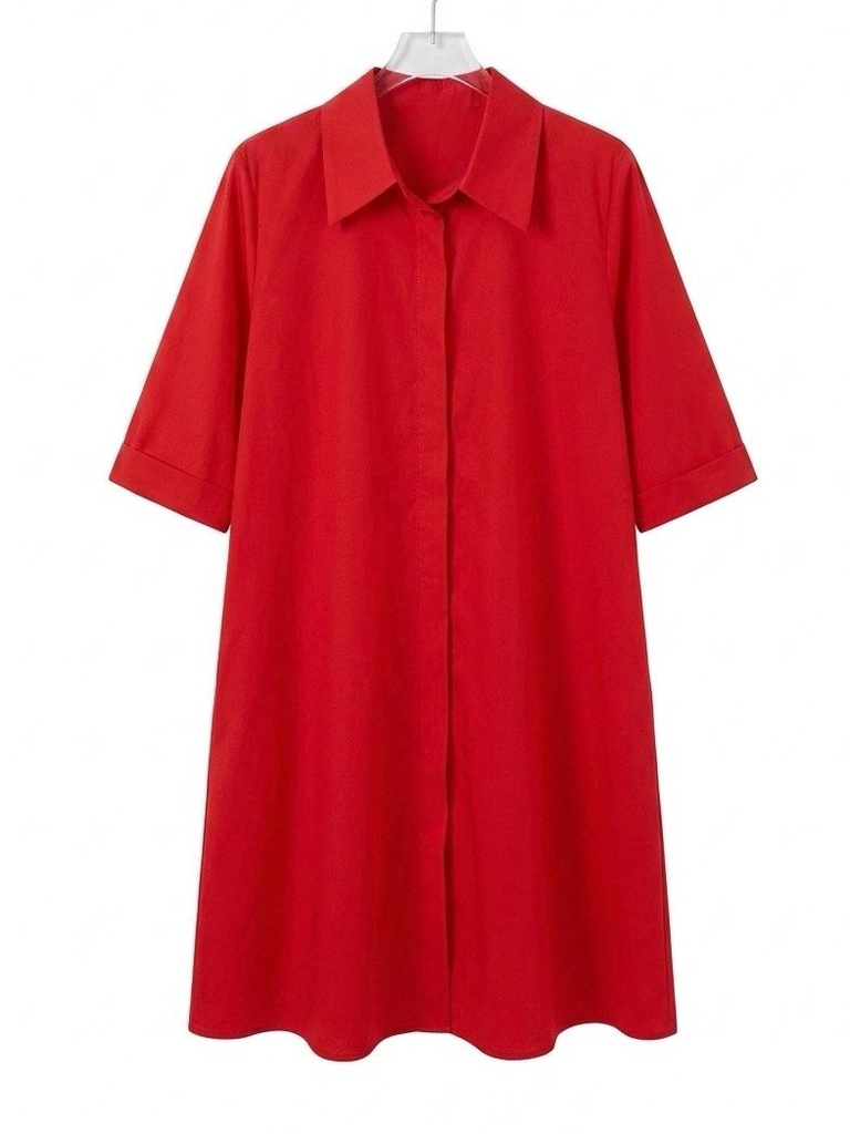 [2324-rouge-L] Robe courte en coton glacé - Rouge (L)