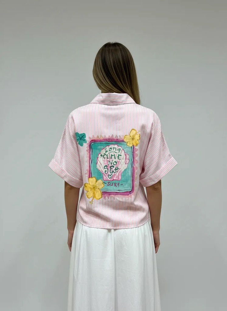 [1440-rose-ML] Chemise à manches courtes avec motifs dans le dos - Rose (M/L)