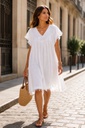 Robe courte en Tencele - Manches courtes - Blanc