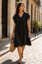 Robe courte en Tencele - Manches courtes - Noir