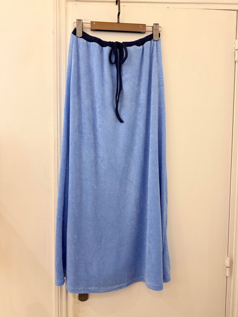 [14206B-bleu-SM] Jupe longue en éponge - Bleu (SM)