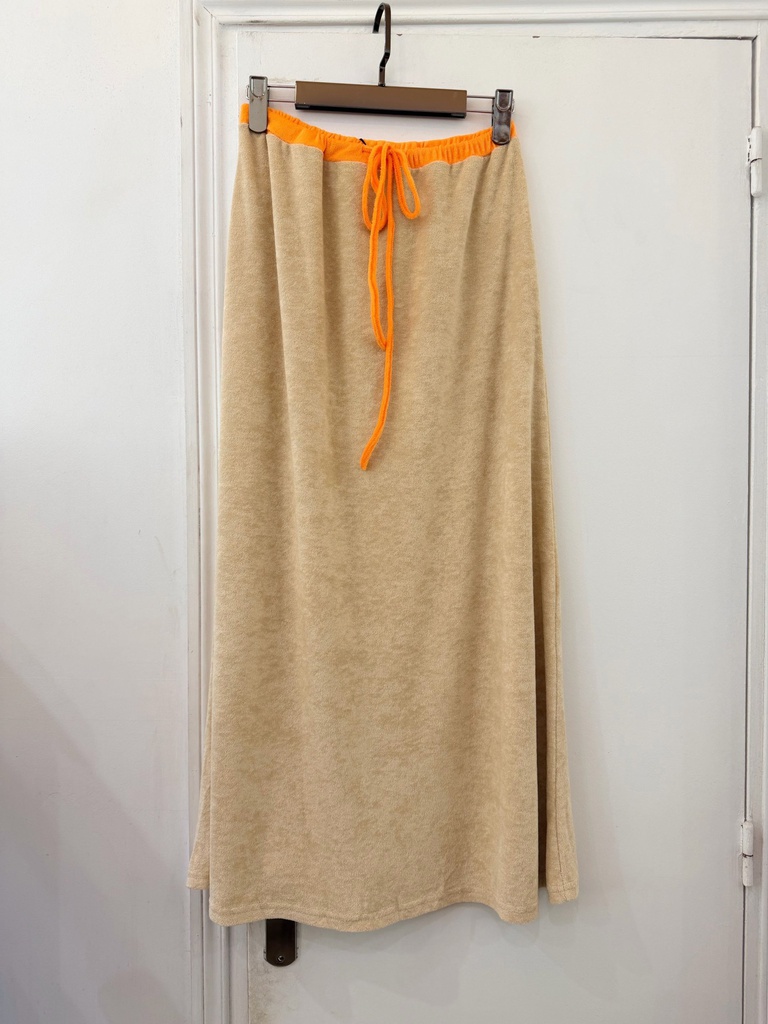 [14206B-beige-SM] Jupe longue en éponge - Beige (SM)