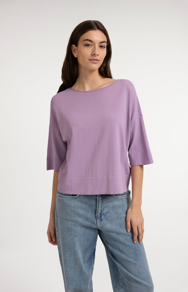 [01-000598-607-lavendermistpurple-L] T-shirt oversize, col bateau, en maille fine - YAYA - Lavender Mist Purple (L)
