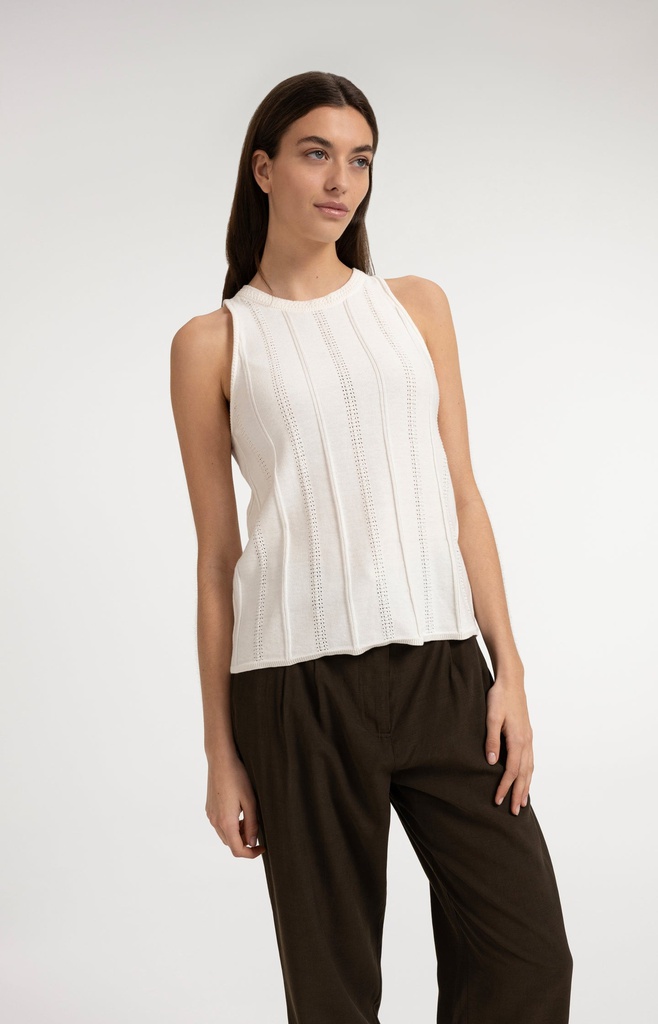 [01-000607-607-milkbeige-L] Débardeur en maille à motif texturé - YAYA - Milk Beige (L)