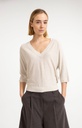 Pull col V, manches 3/4 et coutures apparentes - YAYA - Beige Melange