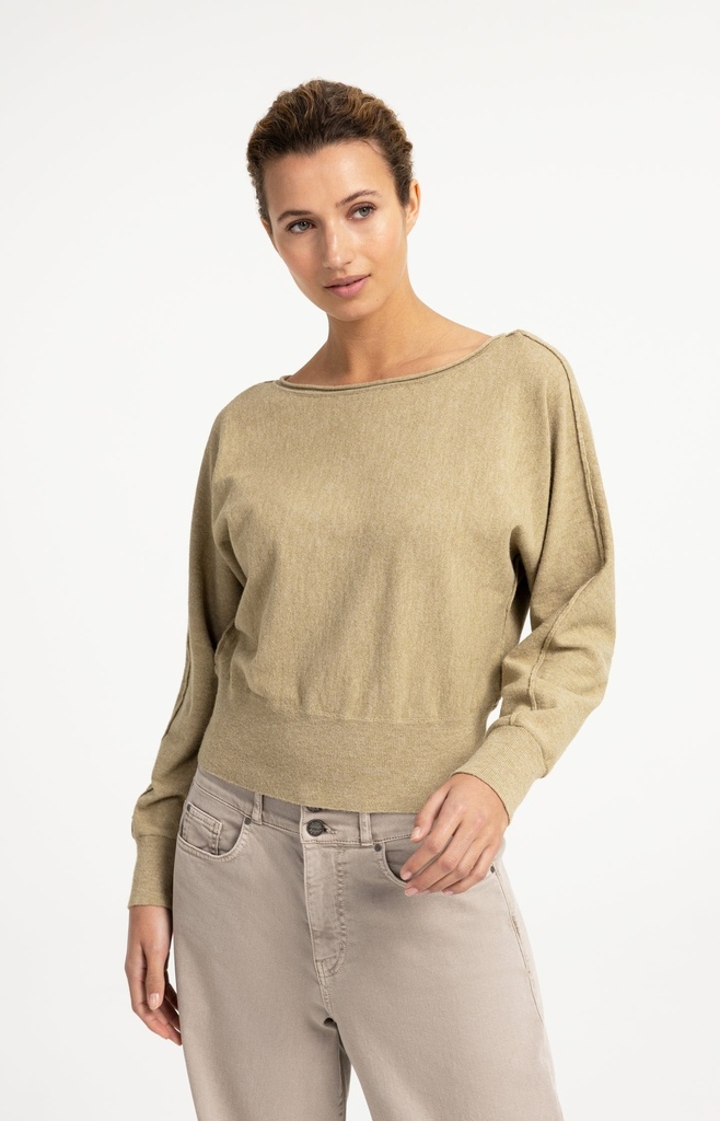 Pull à col bateau et manches longues - YAYA - Olive Gray Green