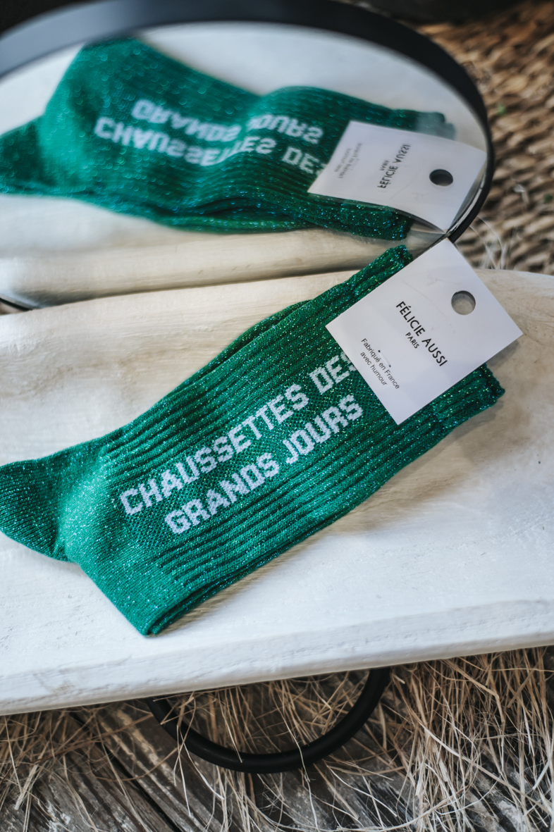 Chaussettes - Félicie Aussi - Des grands jours - Vert paillettes - 36/40