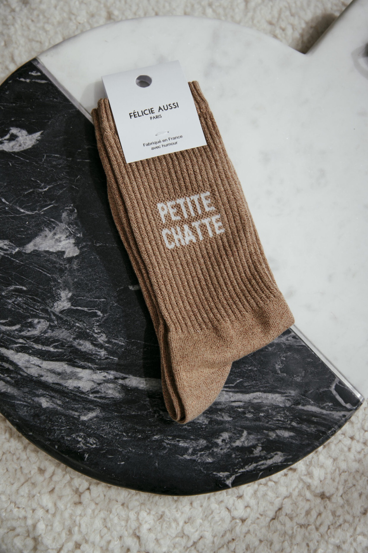 Chaussettes - Félicie - petite chatte paillettes caramel- 36/40