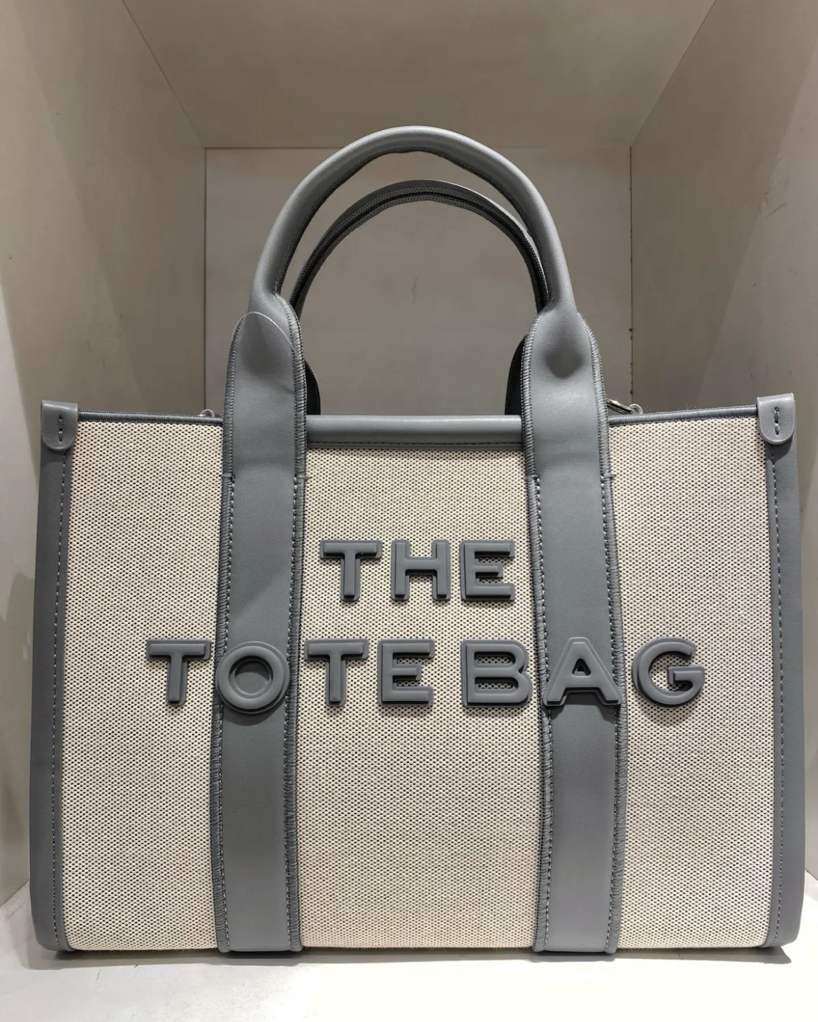 Sac cabas bi-matière Canva simili - The Tote Bag - beige et gris