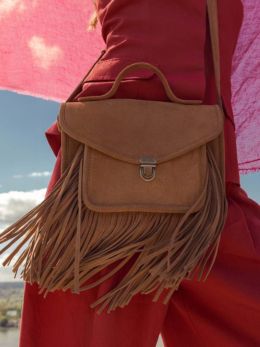 SAC À MAIN À FRANGES CUIR MARRON FEMME MADEMOISELLE GEORGE FOLK - HAVANE