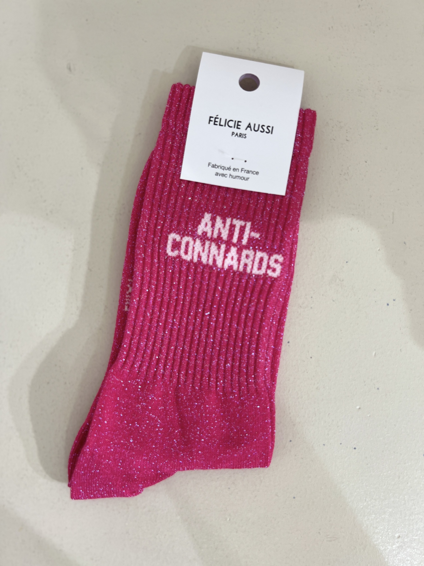 Chaussettes - Félicie Aussi - ANTI-CONNARDS paillettes rosefluo 36/40