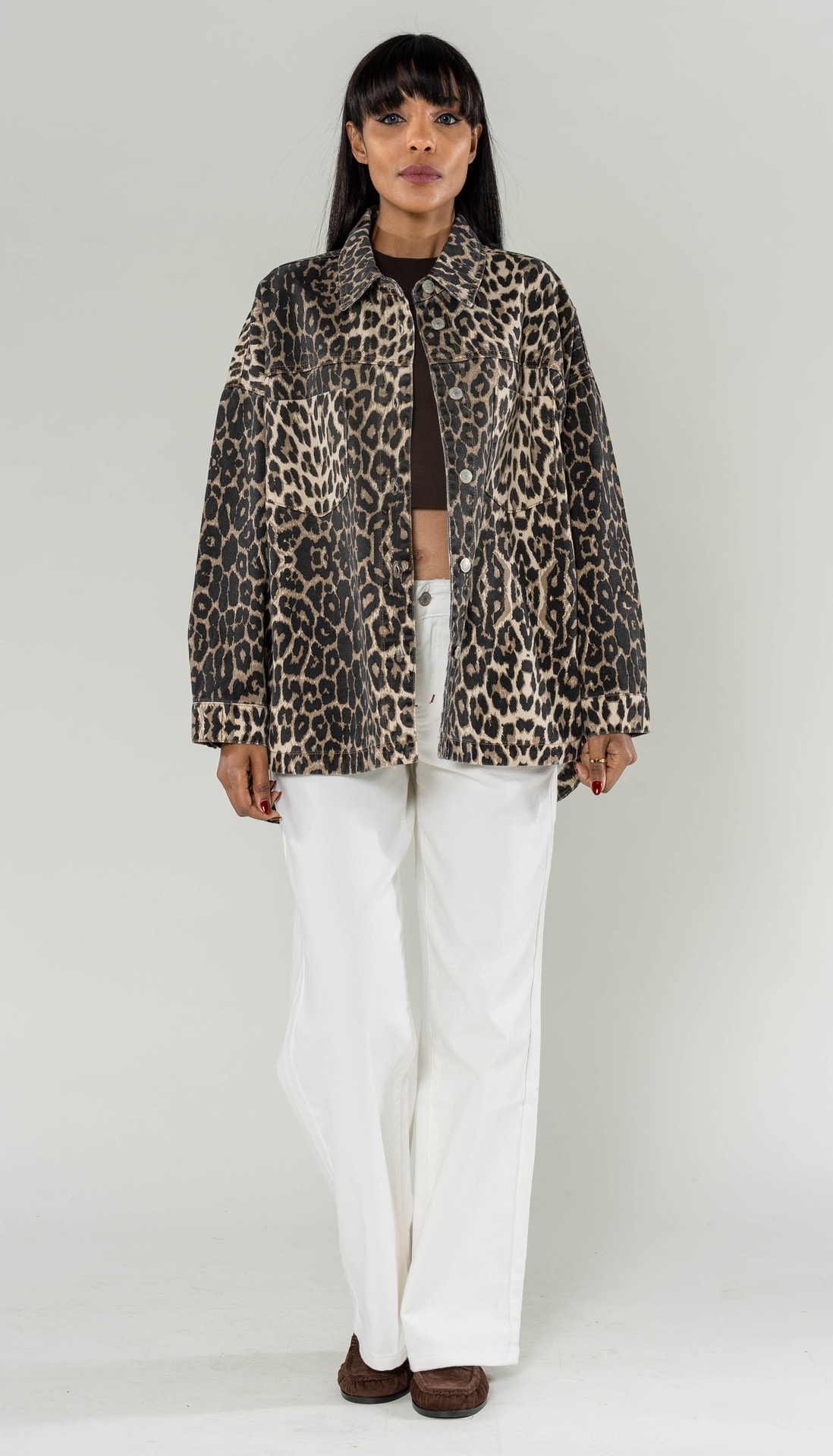 Surchemise en jeans oversized - Max - Léopard camel