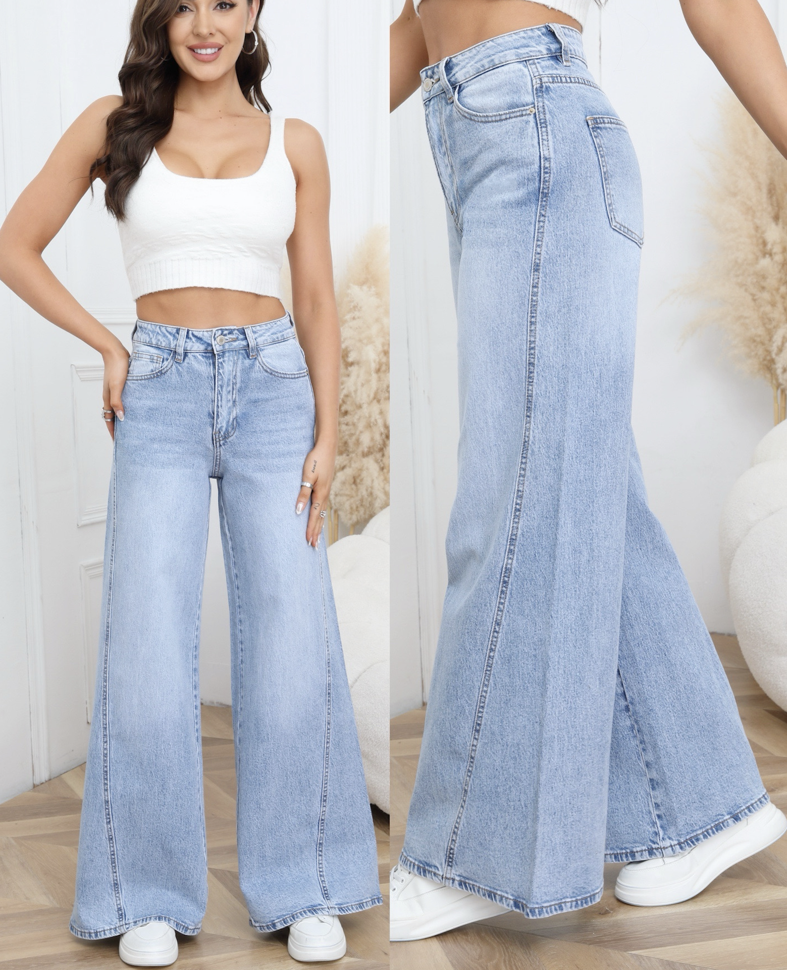 Jeans Palazzo couture oblique - Nirou - bleu clair