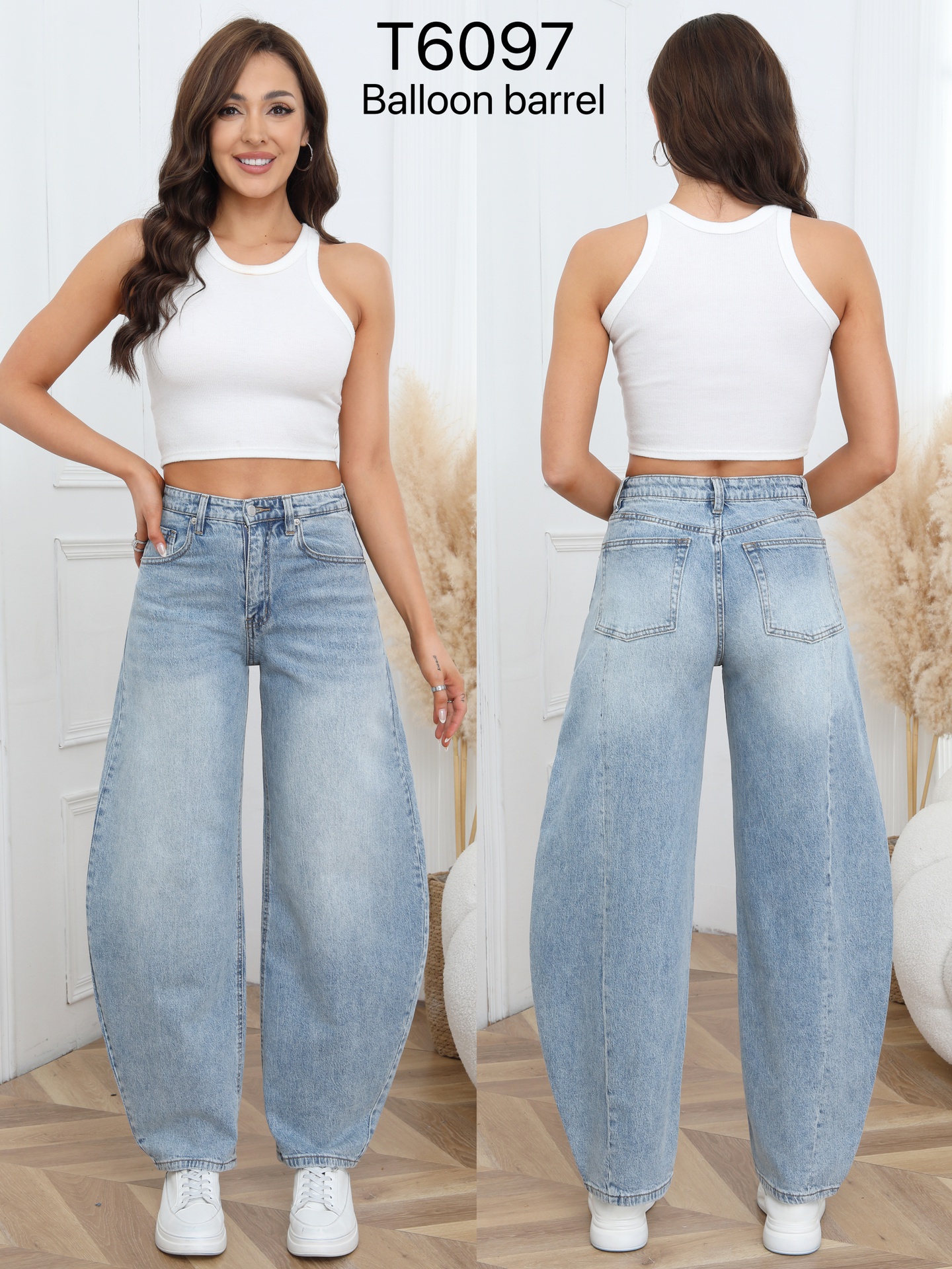 Jeans balloon barrel couture arrière - Tanis - bleu clair