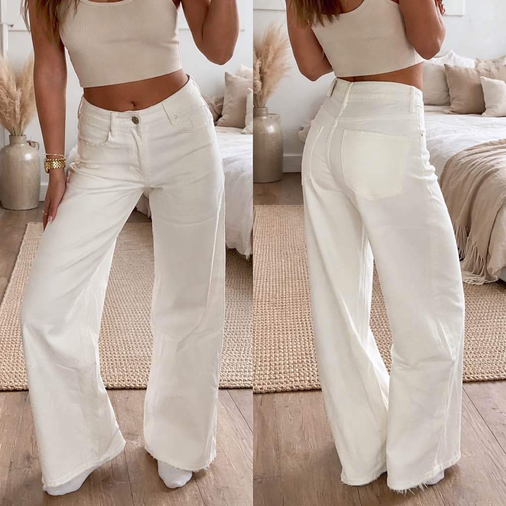 Jeans wide leg straight couture oblique - QH - blanc