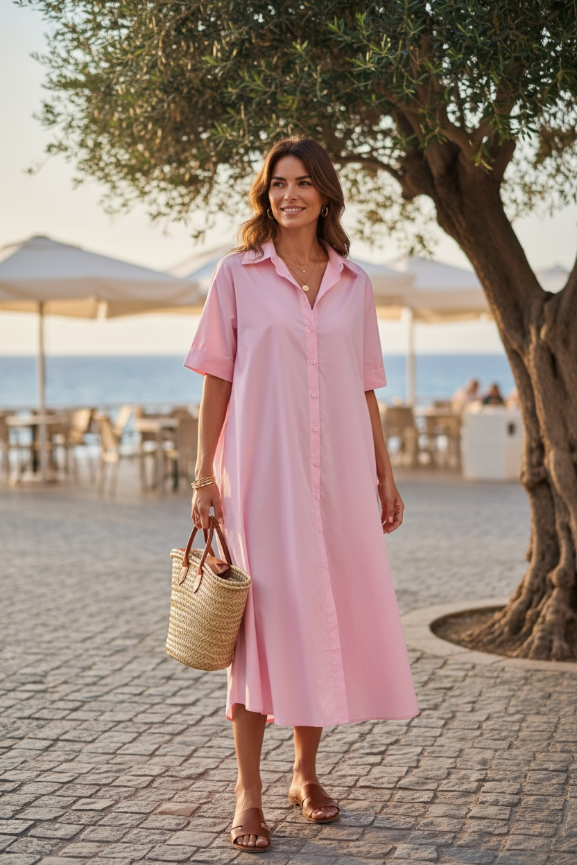 Robe longue en coton glacé - rose