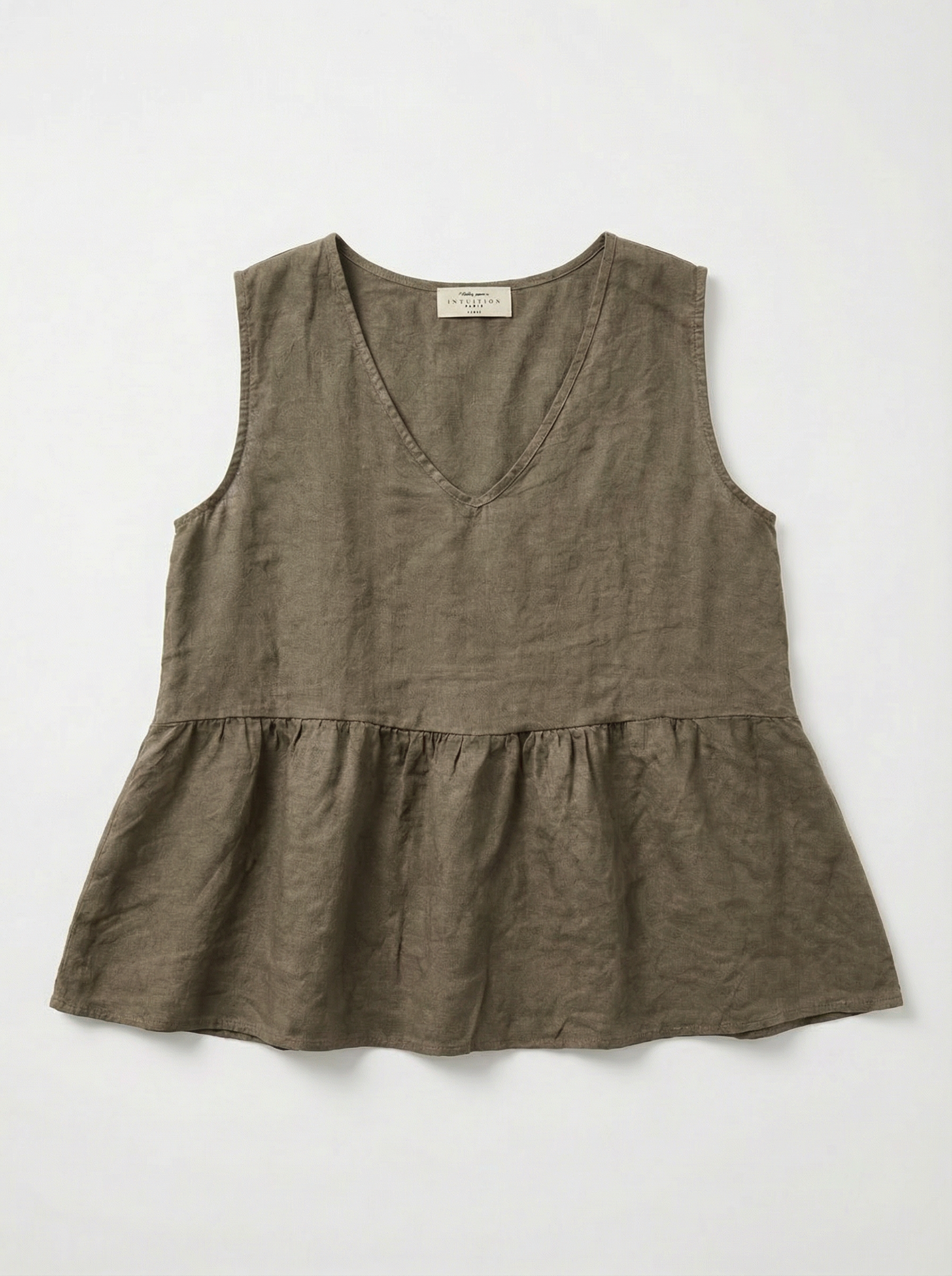 Débardeur en lin avec col en v - Khaki