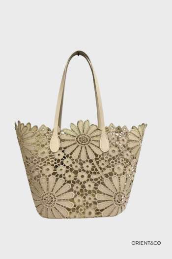 Sac cabas en coton dentelle - beige