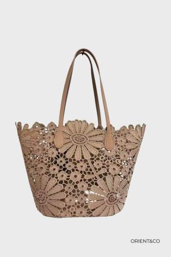Sac cabas en coton dentelle - brun
