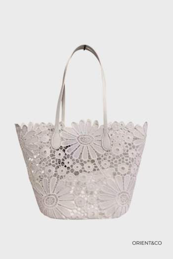 Sac cabas en coton dentelle - blanc