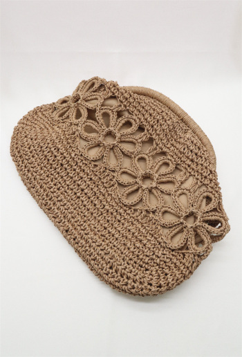 Sac pochette - Raphia fleurs - brun