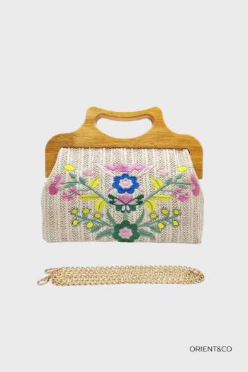 Sac en coton brodé coloré - Zoé - beige